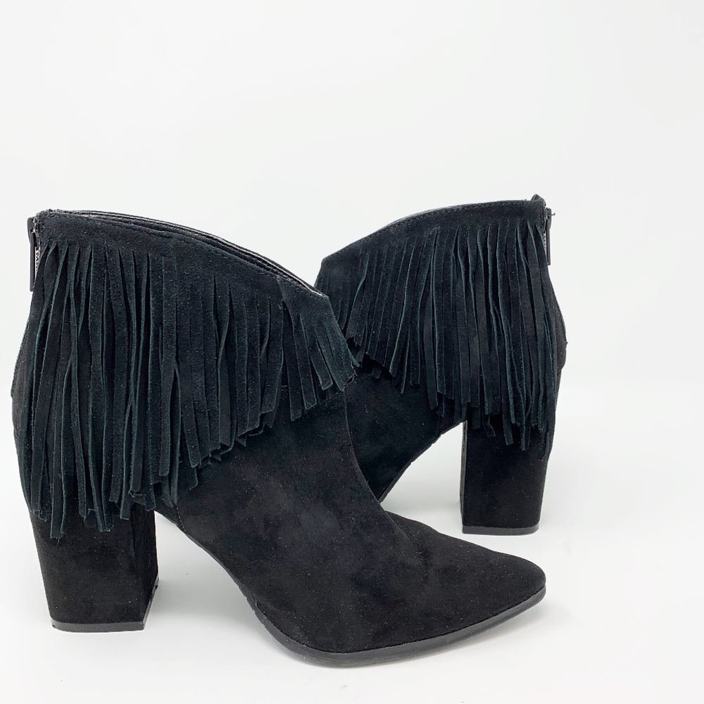 Kenneth Cole Reaction Black Suede Fringed Booties